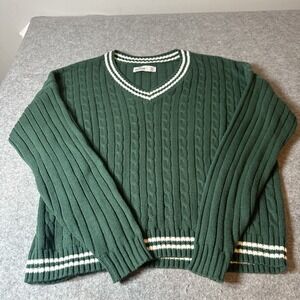 Hollister Sweater Women XS Green Chunky Knit Classiccore Preppy V Neck College